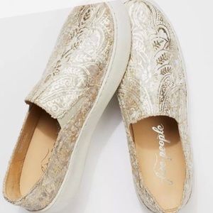 Free People Bouquet Slip Ons- White Velvet & Gold